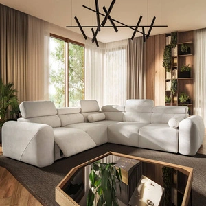 Narożnik z funkcją spania Cantare III Lux kość słoniowa lewostronny stylowy i komfortowy narożnik do salonu z podnoszonym podnóżkiem