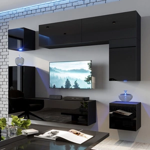 Meblościanka Zista czarna / czarny połysk wyjątkowo stylowa meblościanka proste bryły wpisujące się w każde wnętrze