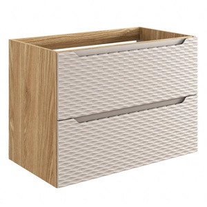 Szafka pod umywalkę Ocean 80 cm dąb olejowany / beżowy nowoczesny design szafki ciekawe poziome ryflowania w kształcie fal