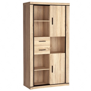 Regał Dallas 97 cm dąb sonoma / czarny elegancka stylistyka mebla wzbogacona o stylowe czarne dodatki ragał z szufladami i zamykanymi szafkami