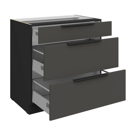 Szafka kuchenna stojąca z szufladami Aversa Bl 80 D 3S BB odporna na uszkodzenia wykończenie frontów w technologii anti fingerprint