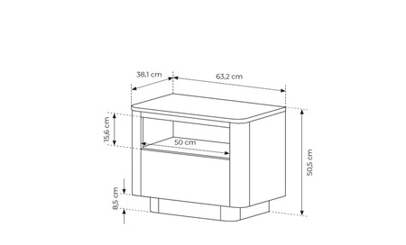 Szafka nocna Torro dąb cremona / czarny nowoczesny design szafki do sypialni zaoblony kształt system otwierania szuflady push to open