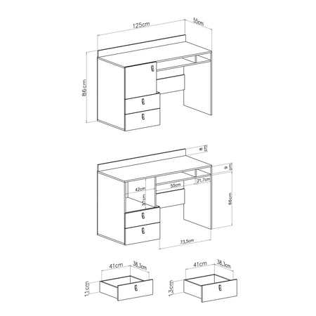 Zestaw mebli Niko biały / dąb / morski idealna propozycja do pokoju młodzieżowego lub dziecięcego w modnym stylu