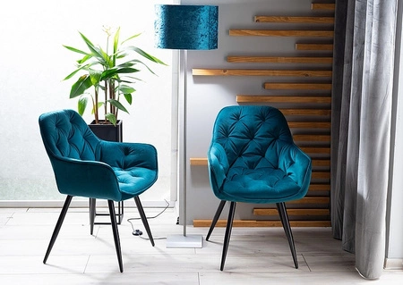 Krzesło tapicerowane Cherry 43x45 cm turkusowe nowoczesne oraz funkcjonalne krzesło kubełkowe z metalowymi nogami