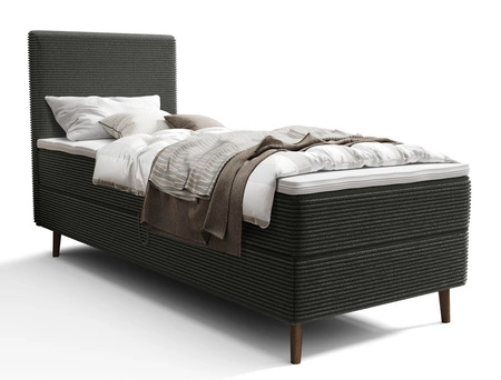 Łóżko kontynentalne Totti 90x200 grafitowe stylowe łóżko z pojemnikiem na pościel trójwymiarowa tkanina o wyrazistych prążkach