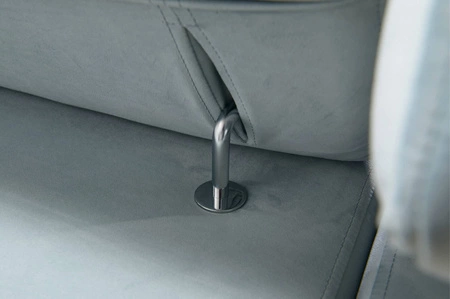 Narożnik z funkcją spania Rava III błękitny lewostronny velvet komfortowy narożnik z regulowanymi zagłówkami i pojemnikiem na pościel