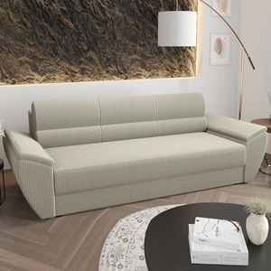 Kanapa rozkładana Fogu Bis kość słoniowa stylowa sofa z komfortowymi podłokietnikami sztruksowa tkanina obiciowa pojemnik na pościel