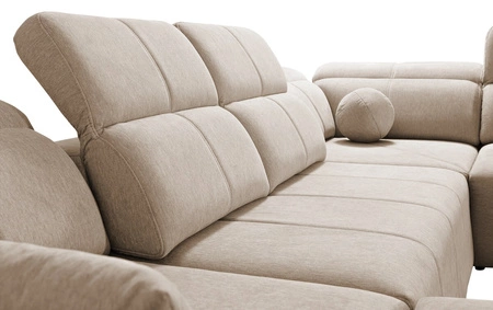 Narożnik z funkcją spania Tesalia IV Lux zielony lewostronny stylowy narożnik z wysuwanym podnóżkiem oraz funkcją przesuwanego oparcia