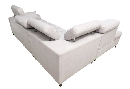 Narożnik z funkcją spania Castel VII beżowy lewostronny stylowy narożnik z pojemnikiem na pościel i regulowanymi zagłówkami