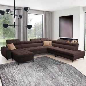 Narożnik z funkcją spania Bolmso X brązowy lewostronny wygodny narożnik do salonu z regulowanymi zagłówkami dekoracyjne pikowania