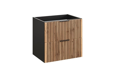 Szafka pod umywalkę Xilo 60 cm czarny / dąb wotan designerska szafka z szufladami w stylu nowoczesnym dekoracyjne pionowe ryflowanie