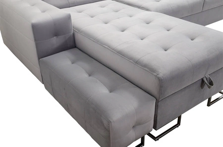 Narożnik z funkcją spania Hampton morski lewostronny stylowe pikowania na siedzisku miękka tkanina obiciowa narożnik z dostawką