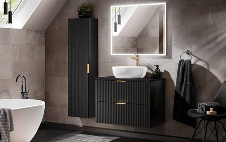 Szafka pod umywalkę Adeel 80 cm czarna starannie wykonana szafka z szufladami odporna na działanie wilgoci ryflowane fronty