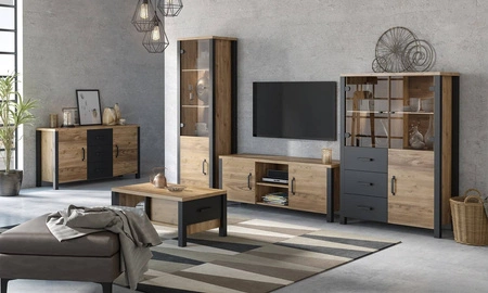 Witryna Olin 101 cm appenzeller / czarny nowoczesny design czarne uchwyty witryna w stylu industrialnym szkło hartowane