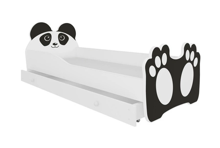 Łóżko Bear 80x160 cm biały / czarny małe łóżko z materacem i szufladą na pościel w kształcie misia z uroczym nadrukiem pandy