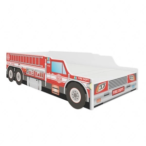 Łóżko Fire Truck 70x140 cm designerskie łóżko z materacem w kształcie samochodu z ozdobnym nadrukiem wykonane z solidnych materiałów
