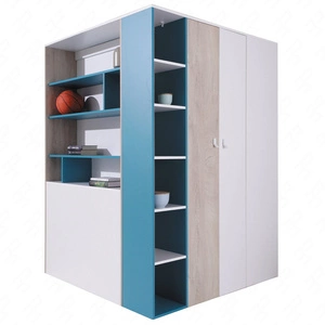 Szafa narożna Niko biała / dąb / morski idealna jako garderoba użytkowa i pojemna z szufladami i półkami