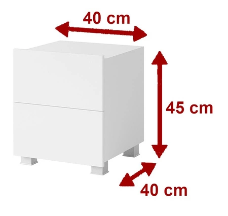 Szafka nocna z szufladami Apulia biały połysk z możliwością podwieszenia minimalistyczny design prosta bryła idealny stolik do sypialni