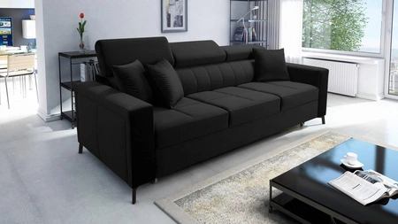 Sofa z funkcją spania Nausa czarna regulowane zagłówki odporna na zaciągnięcia i zadrapania komfortowa podczas wypoczynku