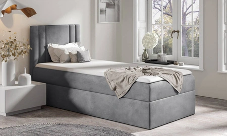 Łóżko kontynentalne Alia 80x200 jasny szary nowoczesny styl idealne łóżko do pokoju dziecięcego subtelne pionowe przeczycia na wezgłowiu