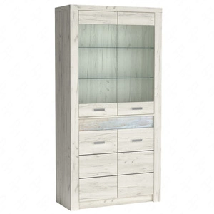 Witryna Indiana 96 cm kraft biały stylowa witryna do salonu elementy z bezpiecznego szkła ozdobna deska na froncie witryny