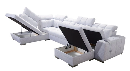 Narożnik z funkcją spania Luigi VI grafitowy prawostronny stylowy narożnik rozkładany z pojemnikami na pościel pokryty miękką tkaniną