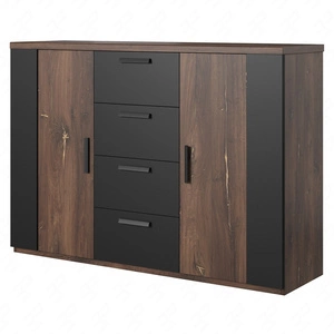 Komoda z szufladami Sigma 132 cm dąb flagstaff / czarny z miedzianą wstawką nowoczesny design doskonała propozycja komody do salonu i sypialni