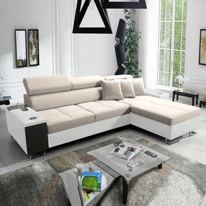 Narożnik z funkcją spania Dafni jasny beż / biały prawostronny velvet komfort i funkcjonalność podczas codziennego wypoczynku