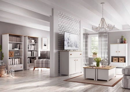 Regał Story 85 cm biały / dąb nash oryginalna bryła w stonowanej kolorystyce doskonały regał do pokoju młodzieżowego pojemna szuflada