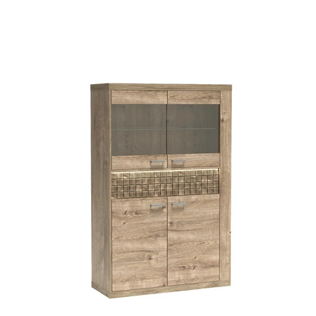 Witryna Natural 102 cm dąb ribbeck stylowa witryna do jadalni w stylu boho oświetlenie LED dekoracyjna listwa na froncie szuflady