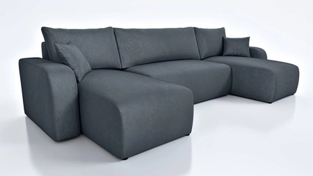 Narożnik z funkcją spania Fiesta U ciemny szary narożnik o ciekawym kształcie tkanina o pluszowej powierzchni pojemnik na pościel