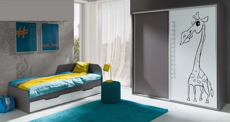 Łózko Yugo z szufladami 80x200 cm w kolorze popiel / biały połysk nowoczesny oraz funkcjonalny mebel pokoju młodzieżowego