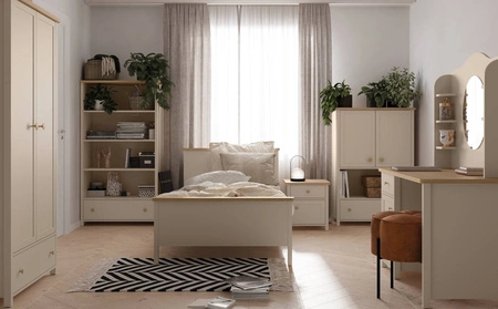 Komoda wysoka Story 85 cm beżowy / dąb vincenza bielona komoda z szufladą elegancki design połączony z wysoką jakością wykonania