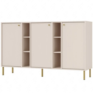 Komoda Kioto II 158 cm beżowa nowoczesny design prosta forma wzbogacona złotymi uchwytami stabilna metalowa podstawa