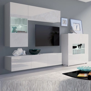 Meblościanka Apulia III biały połysk wyjątkowo stylowa meblościanka proste bryły wpisujące się w każde wnętrze