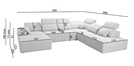 Narożnik z funkcją spania Tesalia X szary popiel lewostronny nowoczesny i komfortowy narożnik z innowacyjną funkcją przesuwanego oparcia