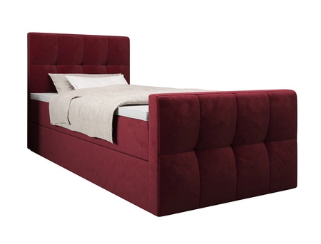 Łóżko kontynentalne Manhattan 90x200 bordowe w nowoczesnym skandynawskim stylu z tapicerowanym zagłówkiem i zanóżkiem łóżko z pojemnikiem