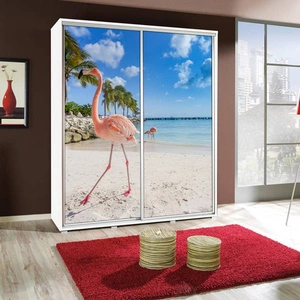 Szafa przesuwna Artistino 155 cm z grafiką flaming korpus szafy w kolorze białym wykonany z płyty o grubości 22mm