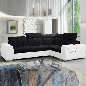 Narożnik z funkcją spania Luigi II czarny / biały prawostronny komfort podczas codziennego wypoczynku narożnik z pojemnikiem na pościel