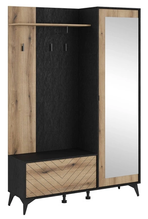 Garderoba Gusto 134 cm czarny / dąb evoke funkcjonalna idealna do wnętrz w stylu nowoczesnym klasycznym i skandynawskim ozdobny dekor jodełki