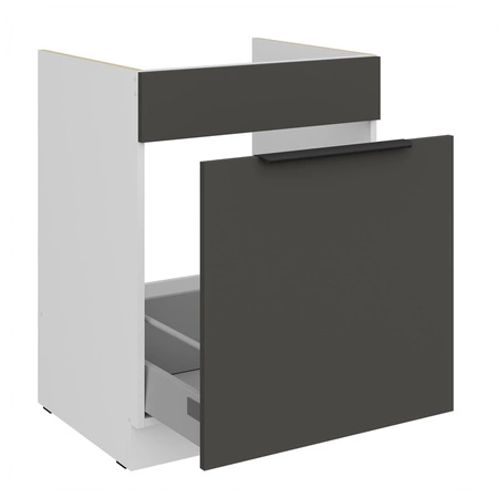 Szafka kuchenna pod zlewozmywak z szufladą Aversa Wh 60 ZL 1S BB fronty szafki kuchennej wykończone w technologii anti fingerprint