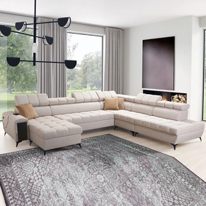 Narożnik z funkcją spania Bolmso X beżowy lewostronny wygodny narożnik do salonu z regulowanymi zagłówkami dekoracyjne pikowania