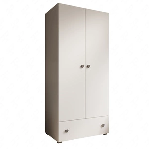 Szafa dwudrzwiowa Emily 80 cm biała niezwykle praktyczna szafa do pokoju dziecięcego z szarymi uchwytami w kształcie serca