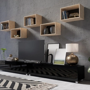 Meblościanka Apulia XXXII czarny połysk / dąb artisan wyjątkowo stylowa meblościanka proste bryły wpisujące się w każde wnętrze