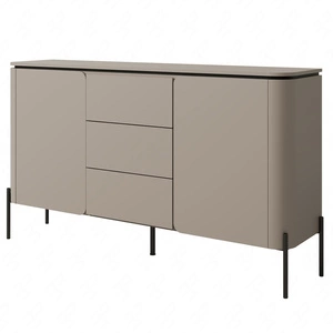 Komoda z szufladami Belle 163 cm ciemny beżowy elegancka komoda o zaokrąglonym kształcie system otwierania push to open metalowe czarne nogi