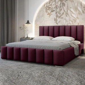 Łóżko tapicerowane Foggo 140x200 burgundowe stylowe łóżko z pojemnikiem na pościel wygodny zagłówek zachwyca eleganckim designem