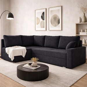 Narożnik z funkcją spania Nofi czarny lewostronny nowoczesny design prosta i stylowa bryła wpisująca się w każdą aranżację