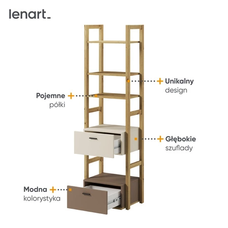 Regał Lenny 51 cm beżowy / truflowy / dąb artisan modny design wysoka jakość idealna propozycja do pokoju nastolatka lub biura