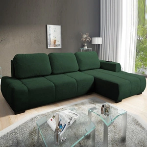 Narożnik z funkcją spania Gentle zielony prawostronny stylowy design narożnik rozkładany charakteryzujący się obłym kształtem