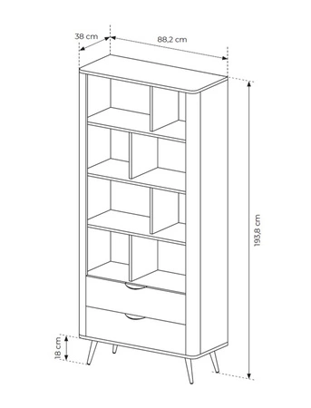Regał Veris 88 cm dąb dunin / czarny nowoczesny design podkreślony modnym detalem w postaci ryflowanej listwy metalowe dodatki